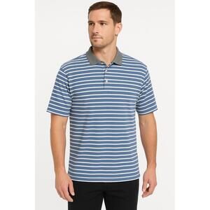 The Skins Game Mens Blue White Short Sleeves Collared Striped Golf Polo Shirt M